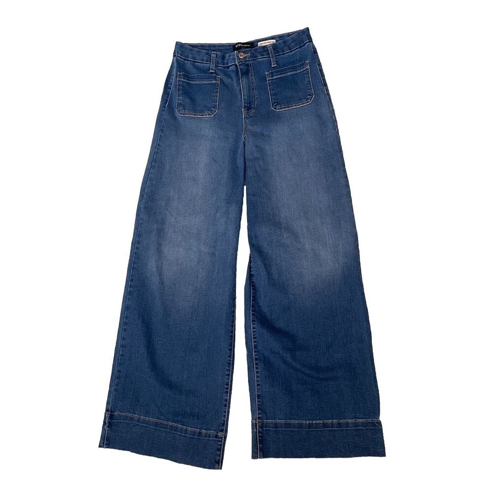 BCBGeneration Wide Leg Flare Jeans - Medium Blue Denim